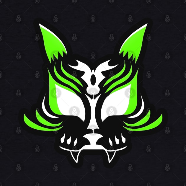 Dark Kitsune Face - Lime by ChrisOConnell